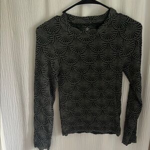 Aura Black and Gray Fitted Ribbed Long Sleeve Blouse